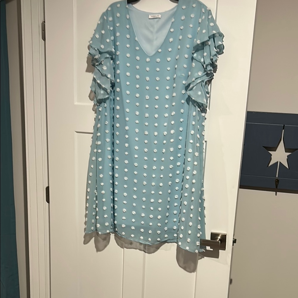 Chic Soul Blue Polka Dot Midi Dress